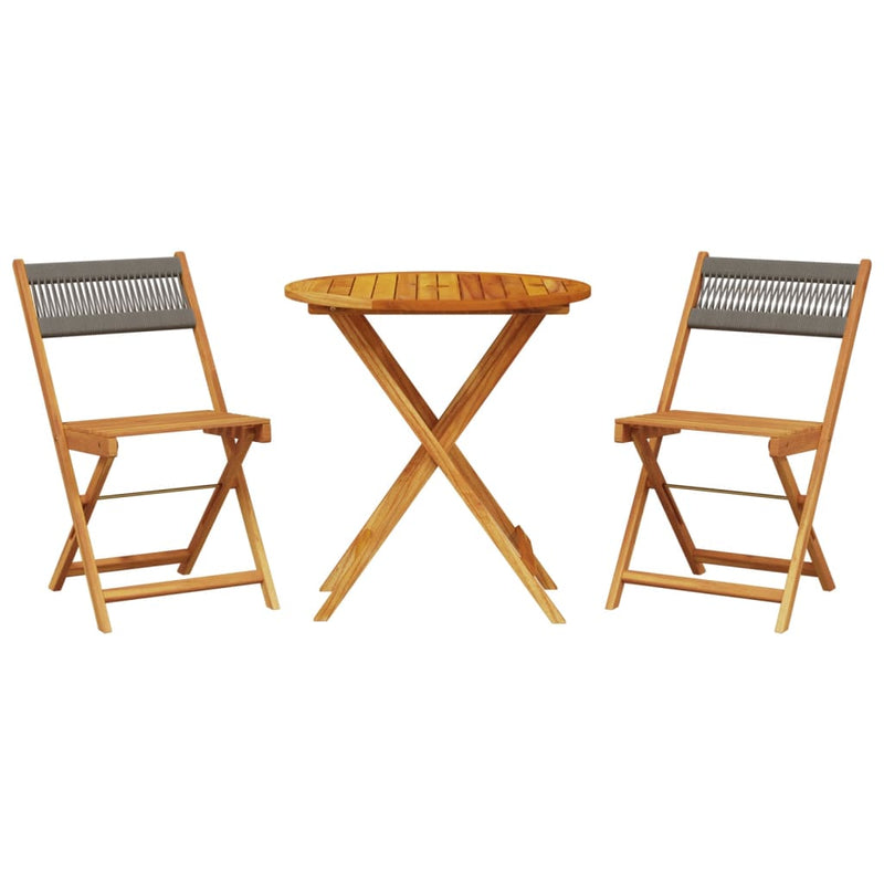 3 Piece Bistro Set Grey Polypropylene and Solid Wood