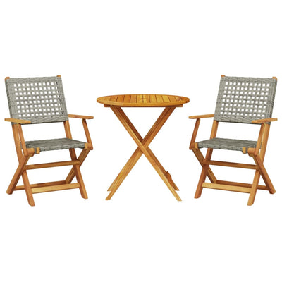 3 Piece Bistro Set Grey Poly Rattan and Solid Wood