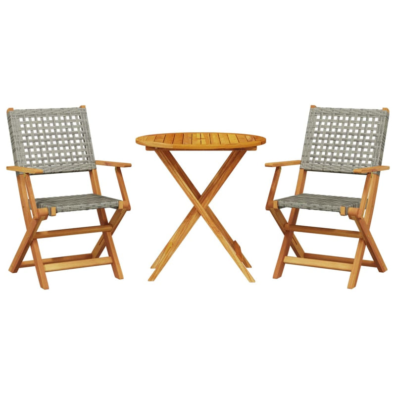 3 Piece Bistro Set Grey Poly Rattan and Solid Wood