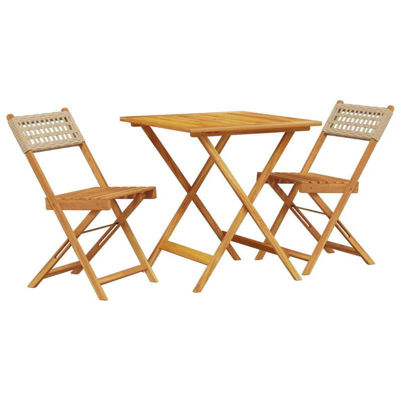 3 Piece Bistro Set Beige Poly Rattan and Solid Wood