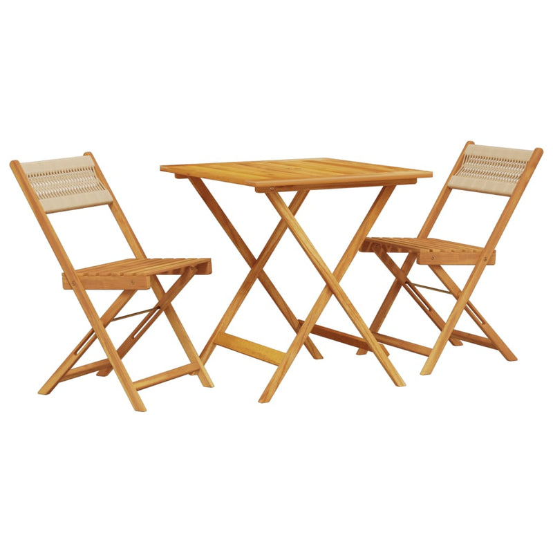 3 Piece Bistro Set Beige Polypropylene and Solid Wood