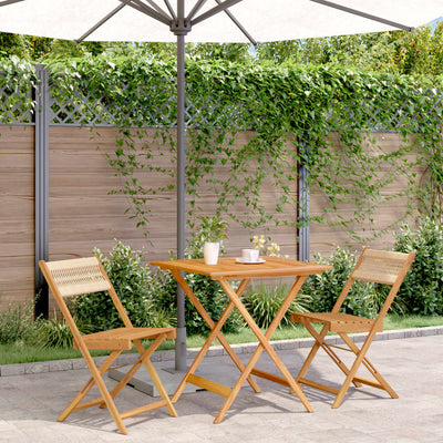 3 Piece Bistro Set Beige Polypropylene and Solid Wood