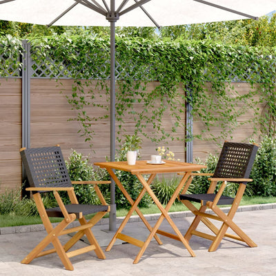 3 Piece Bistro Set Black Poly Rattan and Solid Wood