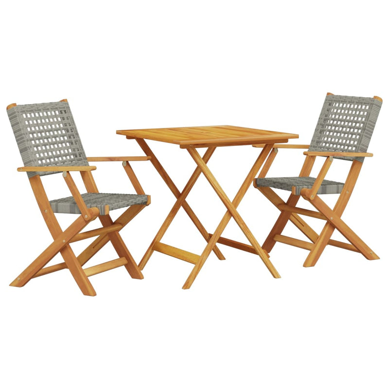 3 Piece Bistro Set Grey Poly Rattan and Solid Wood