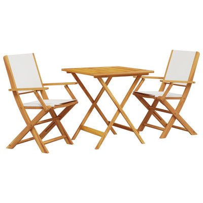 3 Piece Bistro Set Cream White Fabric and Solid Wood