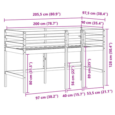 Kids' Loft Bed without Mattress 92x187 cm Single Solid Wood Pine