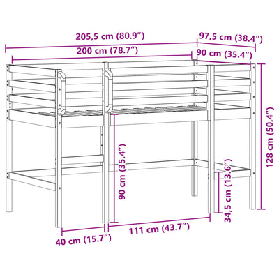 Kids' Loft Bed without Mattress 92x187 cm Single Solid Wood Pine