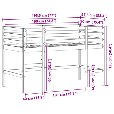 Kids' Loft Bed without Mattress 90x190 cm Solid Wood Pine