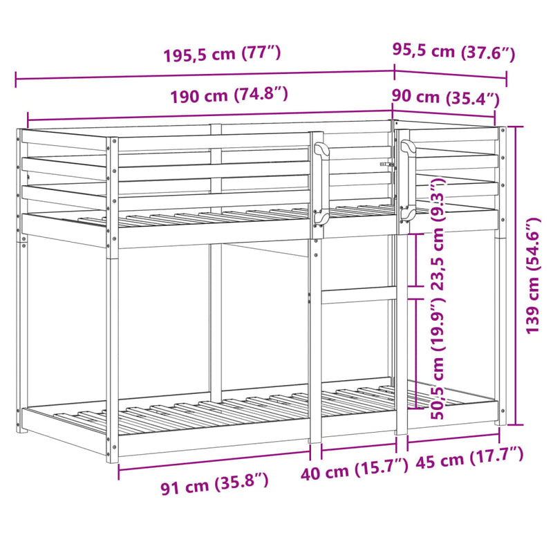 Bunk Bed without Mattress 90x190 cm Solid Wood Pine