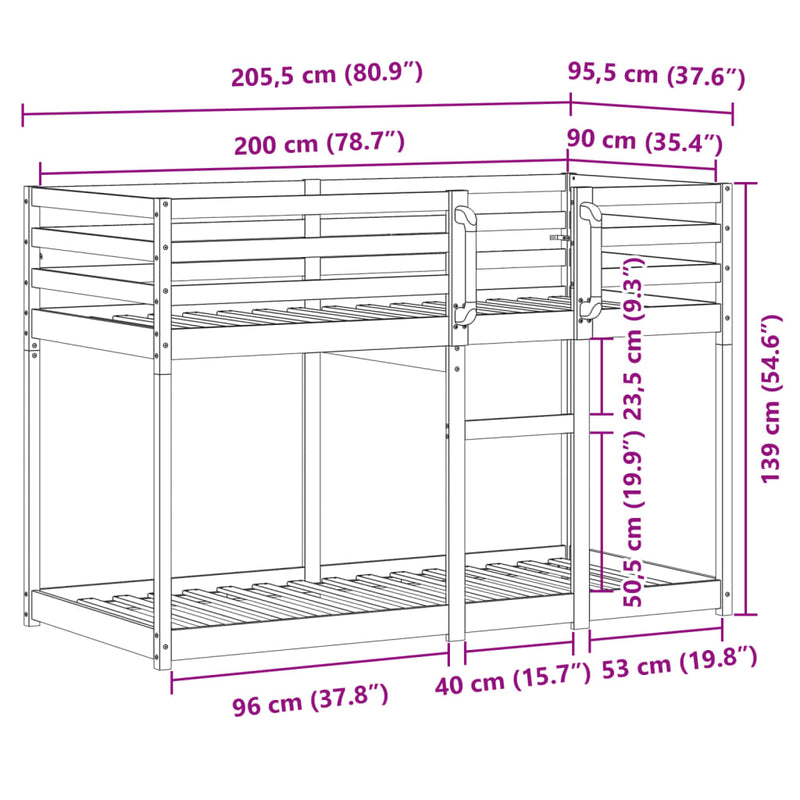 Bunk Bed without Mattress 92x187 cm Single Solid Wood Pine