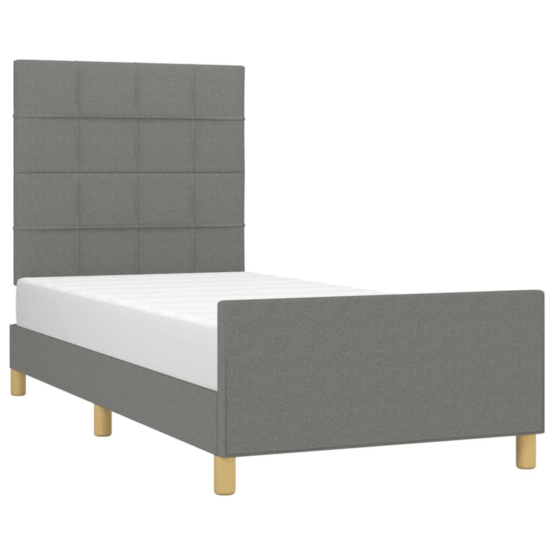 Bed Frame with Headboard Dark Grey 106x203 cm King Single Size Fabric