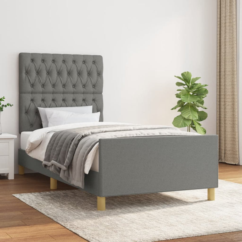 Bed Frame without Mattress Dark Grey 107x203 cm King Single Size Fabric