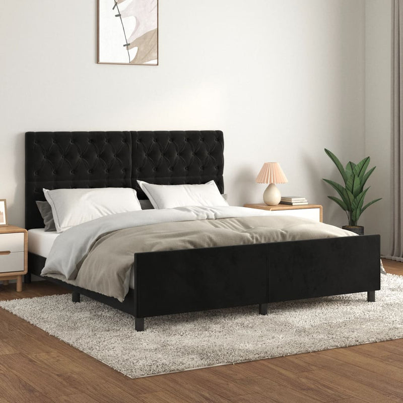 Bed Frame without Mattress Black 152x203 cm Queen Velvet