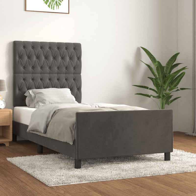 Bed Frame without Mattress Dark Grey 107x203 cm King Single Size Velvet