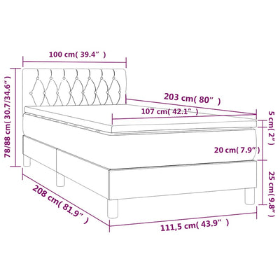 Box Spring Bed with Mattress Black 106x203 cm King Single Size Fabric