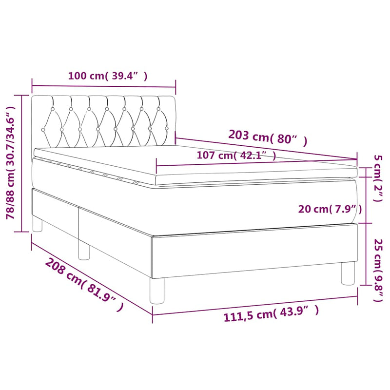 Box Spring Bed with Mattress Black 106x203 cm King Single Size Fabric