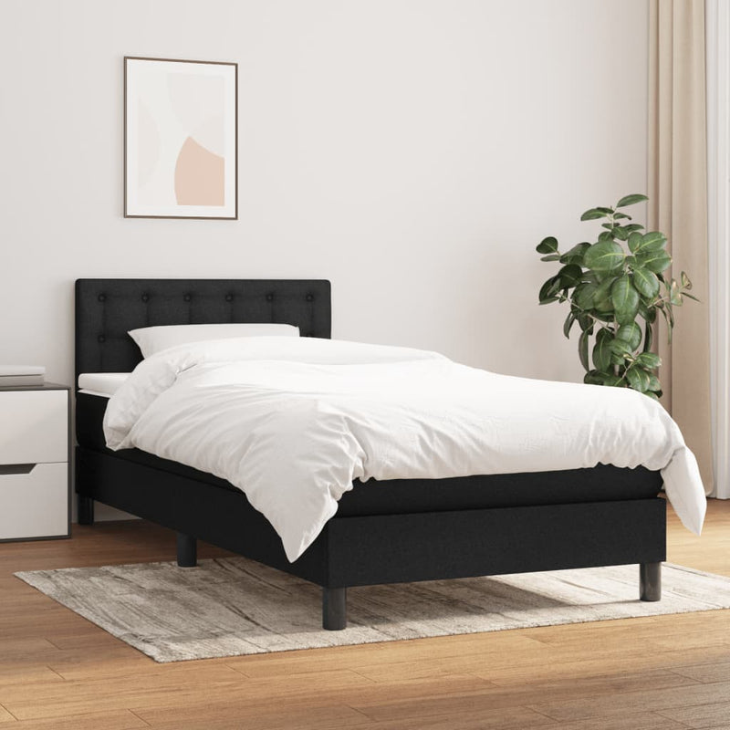 Box Spring Bed with Mattress Black 106x203 cm King Single Size Fabric