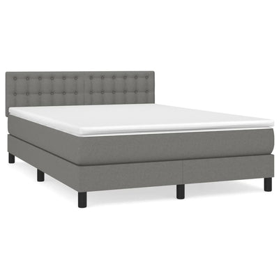 Box Spring Bed with Mattress Dark Grey 137x187 cm Double Size Fabric