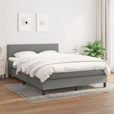 Box Spring Bed with Mattress Dark Grey 153x203 cm Queen Size Fabric