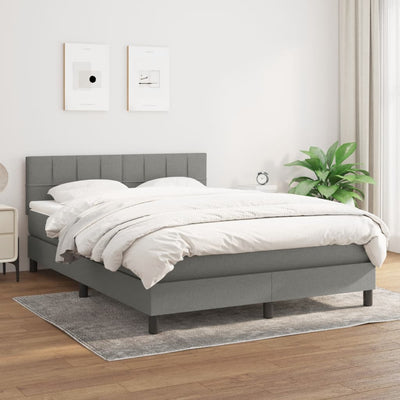 Box Spring Bed with Mattress Dark Grey 153x203 cm Queen Size Fabric