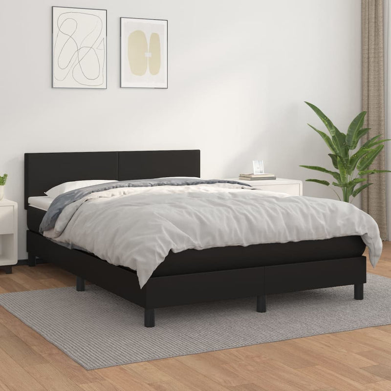 Box Spring Bed with Mattress Black 137x187 cm Double Size Faux Leather