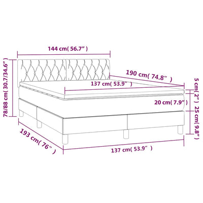 Box Spring Bed with Mattress Black 137x187 cm Double Size Velvet