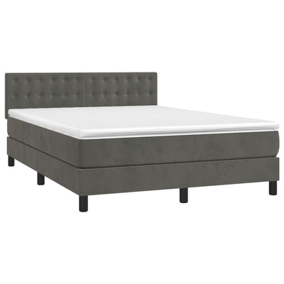 Box Spring Bed with Mattress Dark Grey 137x187 cm Double Size Velvet