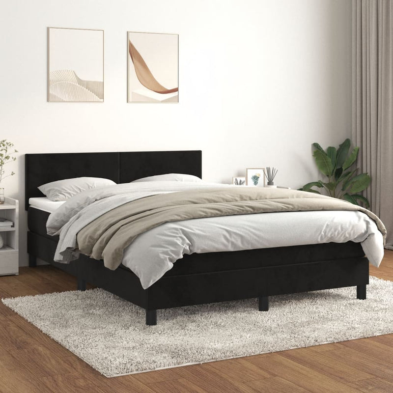 Box Spring Bed with Mattress Black 153x203 cm Queen Size Velvet