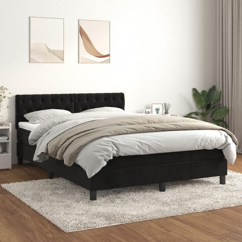 Box Spring Bed with Mattress Black 153x203 cm Queen Size Velvet