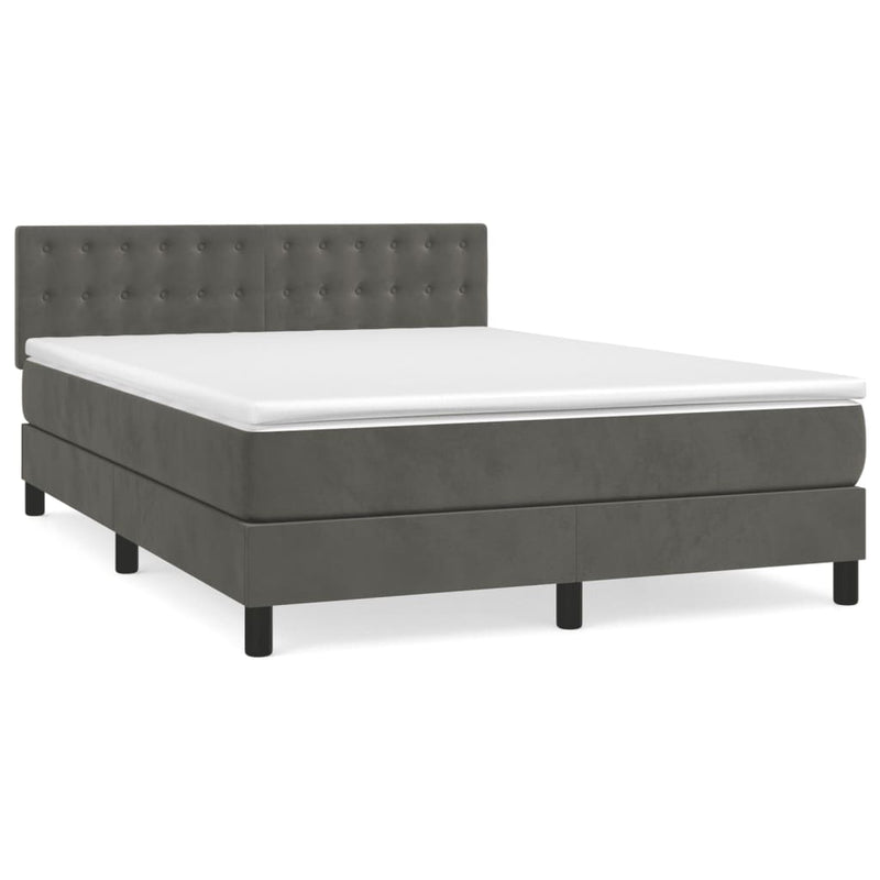 Box Spring Bed with Mattress Dark Grey 153x203 cm Queen Size Velvet