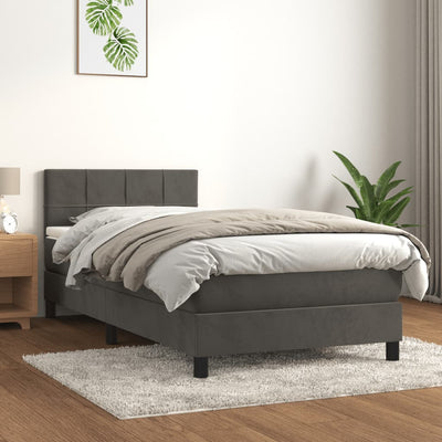 Box Spring Bed with Mattress Dark Grey 106x203 cm King Single Size Velvet