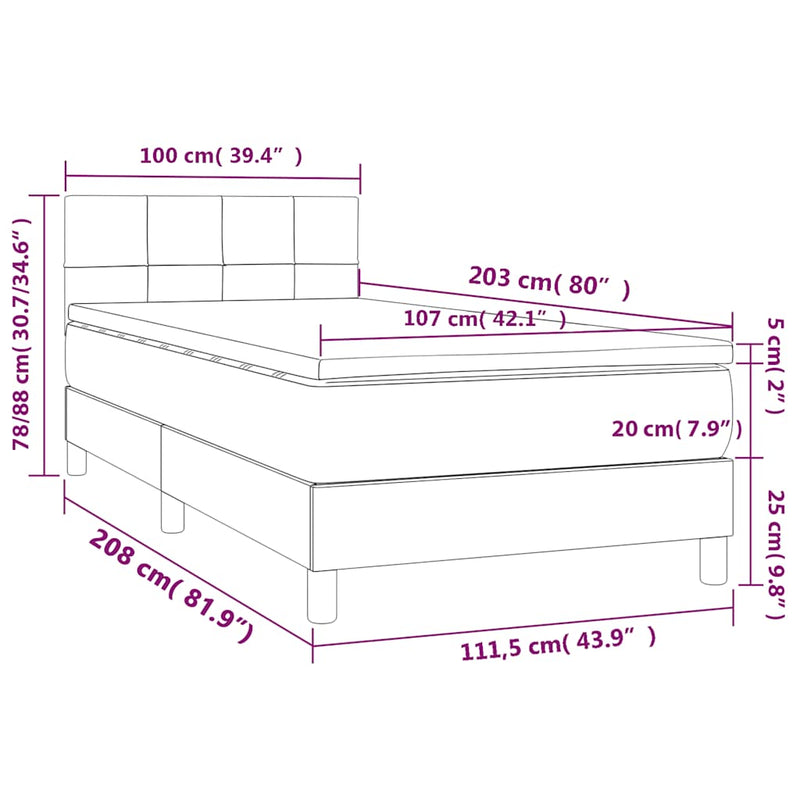 Box Spring Bed with Mattress Dark Grey 106x203 cm King Single Size Velvet