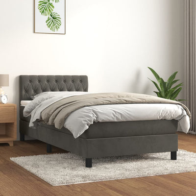 Box Spring Bed with Mattress Dark Grey 106x203 cm King Single Size Velvet