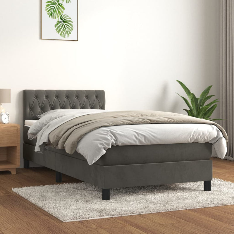 Box Spring Bed with Mattress Dark Grey 106x203 cm King Single Size Velvet