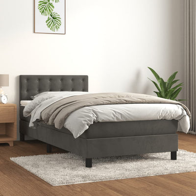 Box Spring Bed with Mattress Dark Grey 106x203 cm King Single Size Velvet