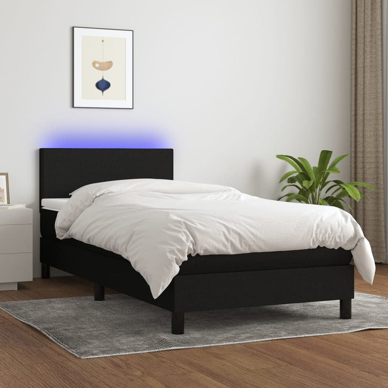 Box Spring Bed with Mattress&LED Black 106x203 cm King Single Size Fabric