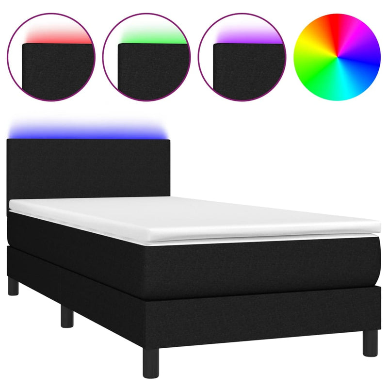 Box Spring Bed with Mattress&LED Black 106x203 cm King Single Size Fabric