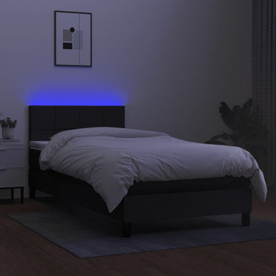 Box Spring Bed with Mattress&LED Black 106x203 cm King Single Size Fabric