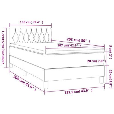 Box Spring Bed with Mattress&LED Black 106x203 cm King Single Size Fabric