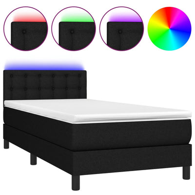 Box Spring Bed with Mattress&LED Black 106x203 cm King Single Size Fabric