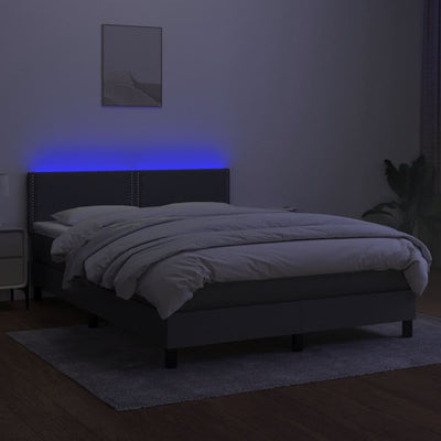 Box Spring Bed with Mattress&LED Dark Grey 137x187 cm Double Size Fabric