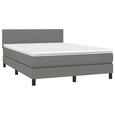 Box Spring Bed with Mattress&LED Dark Grey 153x203 cm Queen Size Fabric