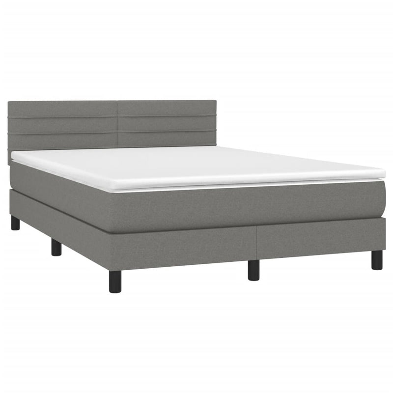 Box Spring Bed with Mattress&LED Dark Grey 153x203 cm Queen Size Fabric