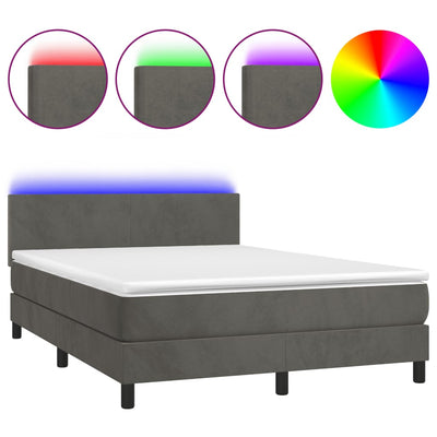 Box Spring Bed with Mattress&LED Dark Grey 153x203 cm Queen Size Velvet