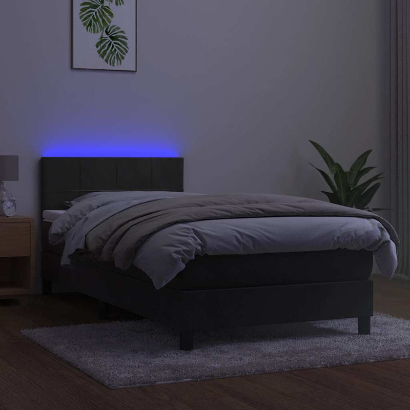 Box Spring Bed with Mattress&LED Dark Grey 106x203 cm King Single Size Velvet