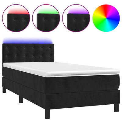 Box Spring Bed with Mattress&LED Black 106x203 cm King Single Size Velvet