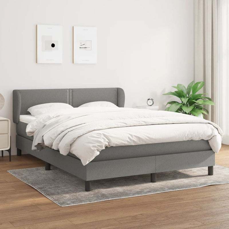 Box Spring Bed with Mattress Dark Grey 137x187 cm Double Size Fabric