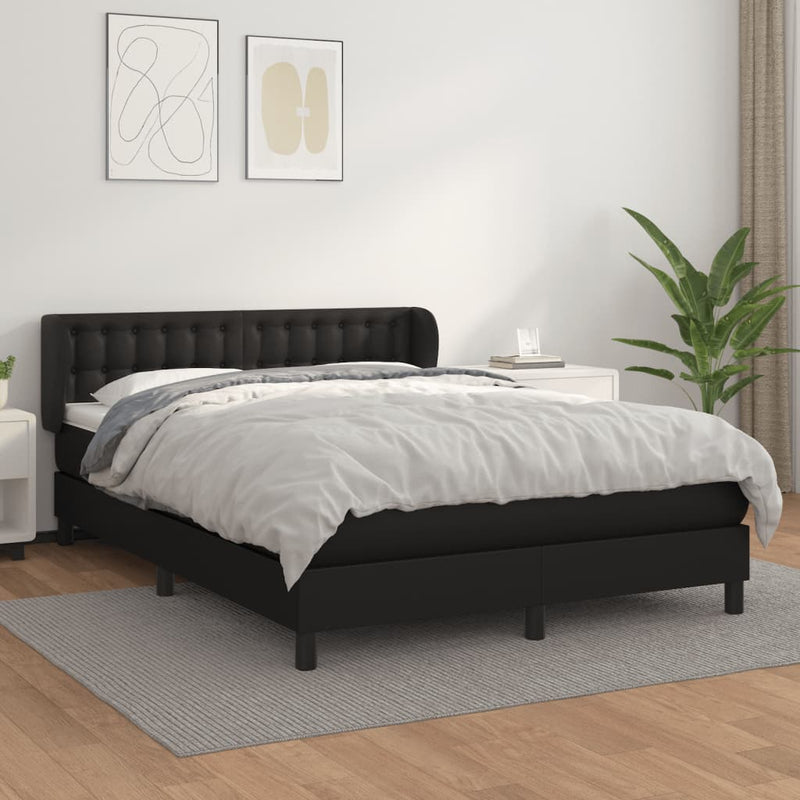 Box Spring Bed with Mattress Black 137x187 cm Double Size Faux Leather