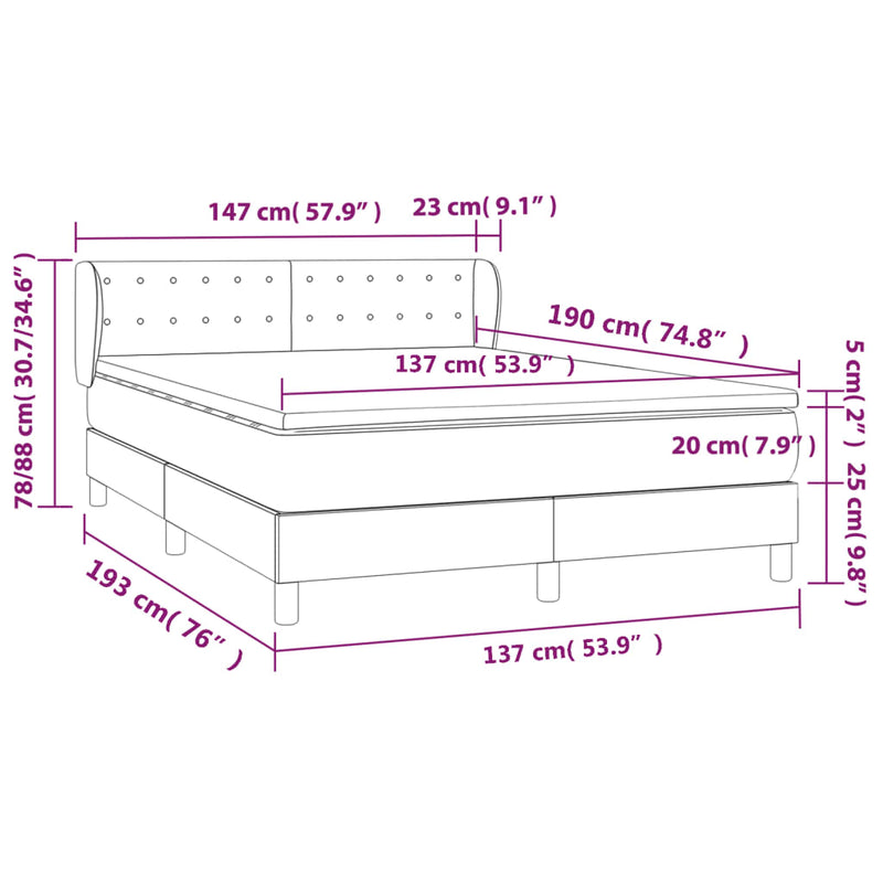 Box Spring Bed with Mattress Black 137x187 cm Double Size Faux Leather