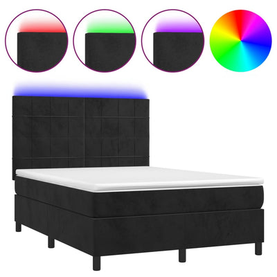 Box Spring Bed with Mattress&LED Black 137x187 cm Double Size Velvet